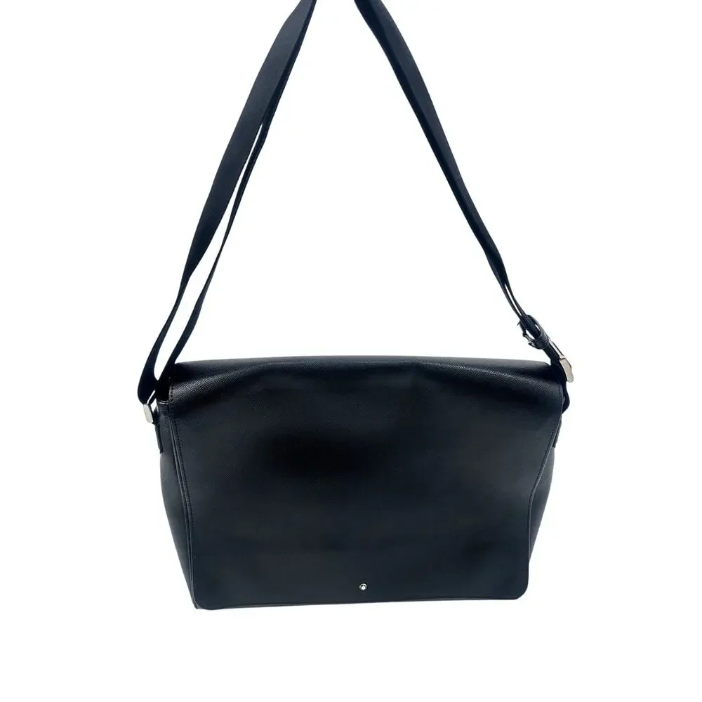 Montblanc Leather Soft Grain Meisterstück Italian Messenger Bag Black